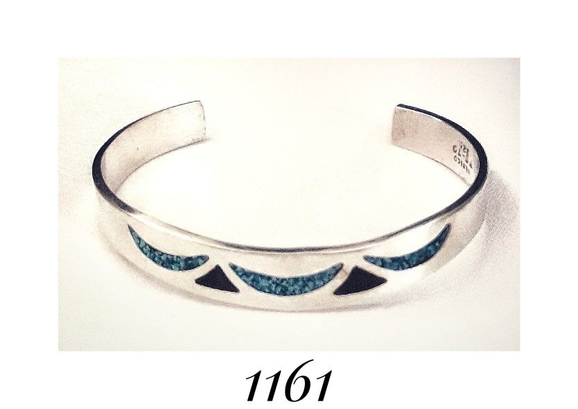 7.75 x 12mm Handmade Solid Sterling Silver Turquoise & Black Enamel Tribal Modernist Cuff Bracelet. TAXCO