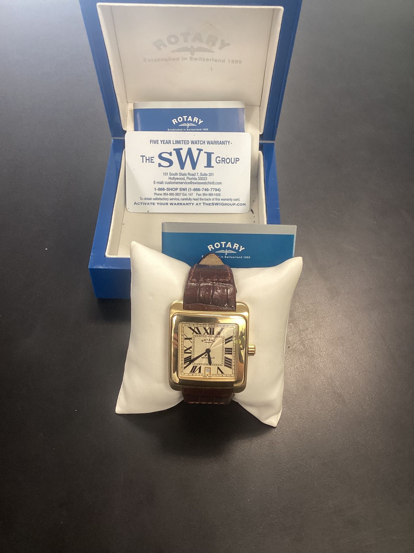 Mens’s Rotary Mecanique Leather Band Gold Tone Watch