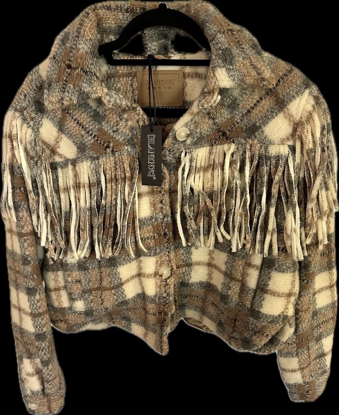 BlankNYC Plaid Fringe Jacket