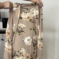 Floral Midi Skirt – Neutral Beige/Taupe Floral Skirt
