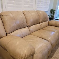 Genuine Leather Tan Beige Couch