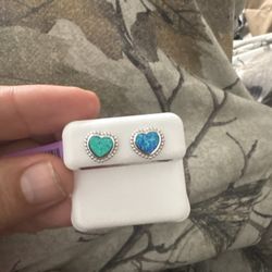925 Sterling Silver Created Opal Heart Stud Earrings – Rhodium Plated.
