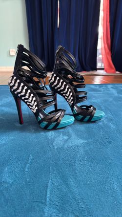 Sexy Teal Black And White Strappy Heels