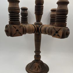 Vintage Wooden Candelabra, 5 Candle Holder