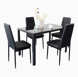 Black Glass Table With 4 Brand New Chairs