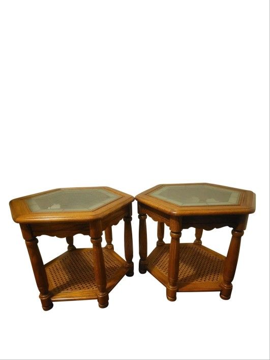 Vintage pair of cane end tables