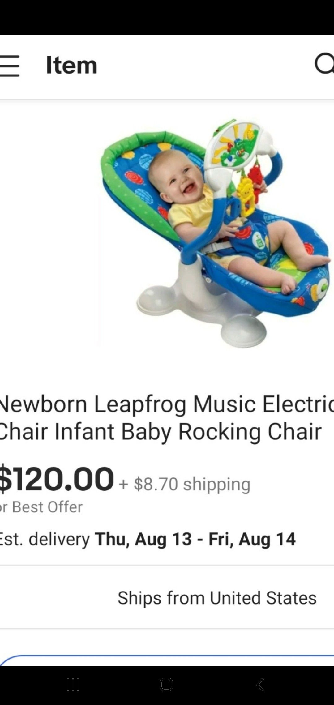 Brand new baby Leapfrog Music Electric Swing Chair Infant