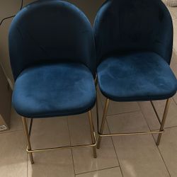 Dark Blue Velvet Barstools