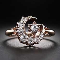 "Luxury Moon Star Gemstone Inlaid Zircon Vintage Rings for Women, VP1641