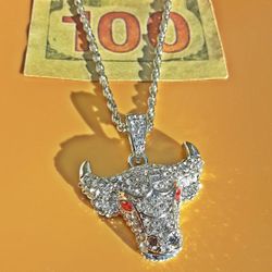 Silver Bulls Pendant 24 Inch Chain Necklace 