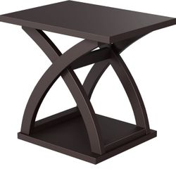 Espresso Brown Accent Table w/ Custom Glass Top