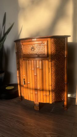 Bamboo wicker corner cabinet drawer