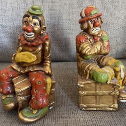 Vintage 1972 Progressive Ceramic Clown Bookend Figurines