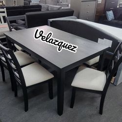 ✅️✅️6 pc  dining table set padded seat chairs and bench✅️✅️