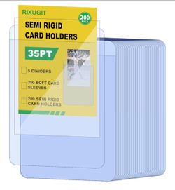 400ct Card Protectors - 200 Semi Rigid Card Sleeves and 200 Soft Sleeves, Semi Rigid Card Holder, Semi Rigid Baseball Cards Sleeves Protectors, Graded