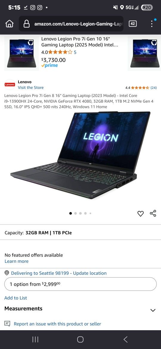 Lenovo Legion Pro 7i Gen 8 – RTX 4080 | i9 | 64GB RAM | 8TB SSD | 240Hz QHD