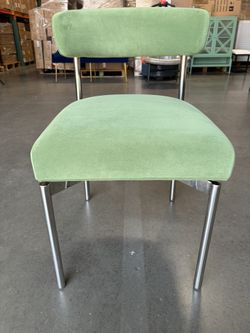 Modern Velvet Dining Chair with Silver Legs Green Upholstered Armless Side Chair Velvet Upholstered  