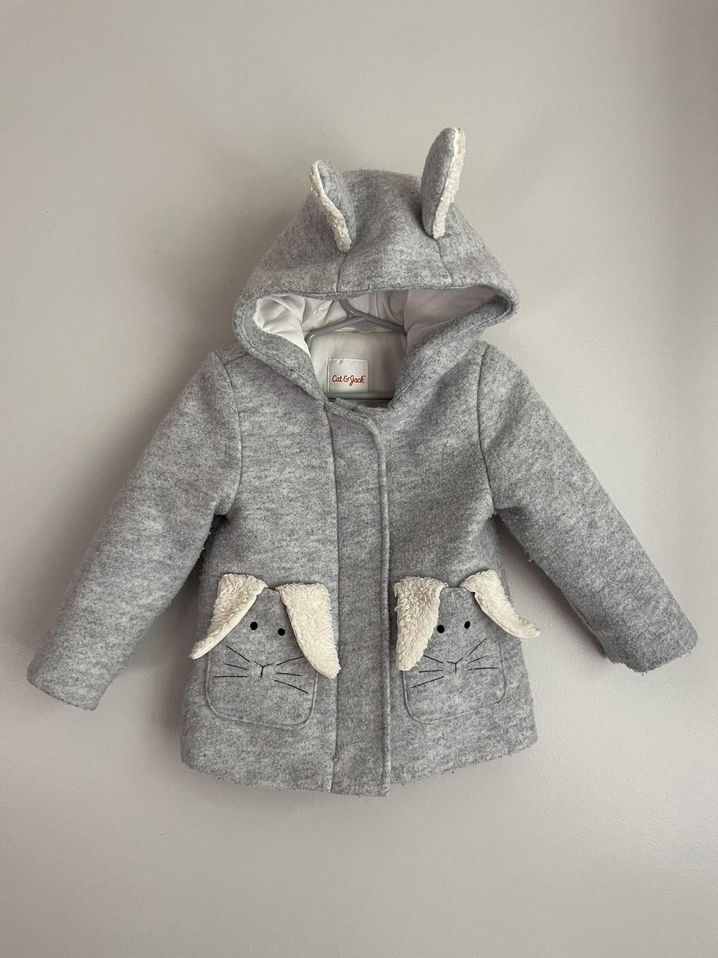 Cat & Jack Girls 2T Hooded Hoodie Gray Bunny Ears Rabbit Pea Coat Jacket