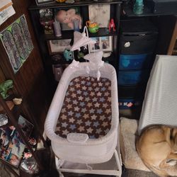 Delta Children SmartSleep Auto Glide Bassinet with Bluetooth, Alloy