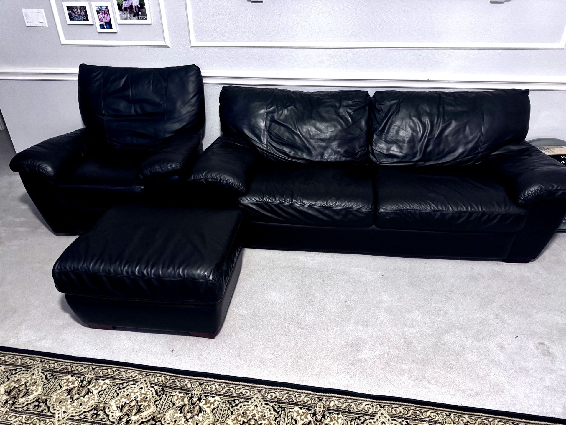 Genuine Leather Sofa / Couch, Recliner & Ottoman Set