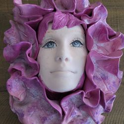 Handmade One Of A Kind Hanging Clay Flower Face