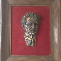Vintage Ceramic Portrait Of Robert F. Kennedy Framed In Oak Frame 10 3/4"x 12 3/4"