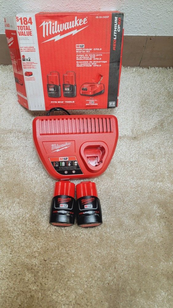 M12 12V Lithium-Ion Compact 2.0 Ah Battery Pack (2-Pack) Starter Kit with Charger