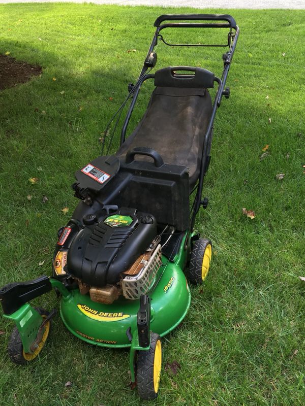 john deere js63c self propelled lawn mower and bag for