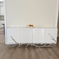 White And Silver Buffet TV Console Stand Good Condition