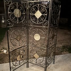 Antique Wrought Cast Iron Room Divider: English Three Panel Steel
