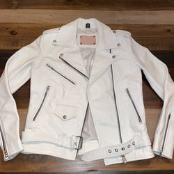 Understated Leather Womens White Biker Jacket