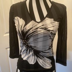Cute Sheet Black & White Top With Rhinestones