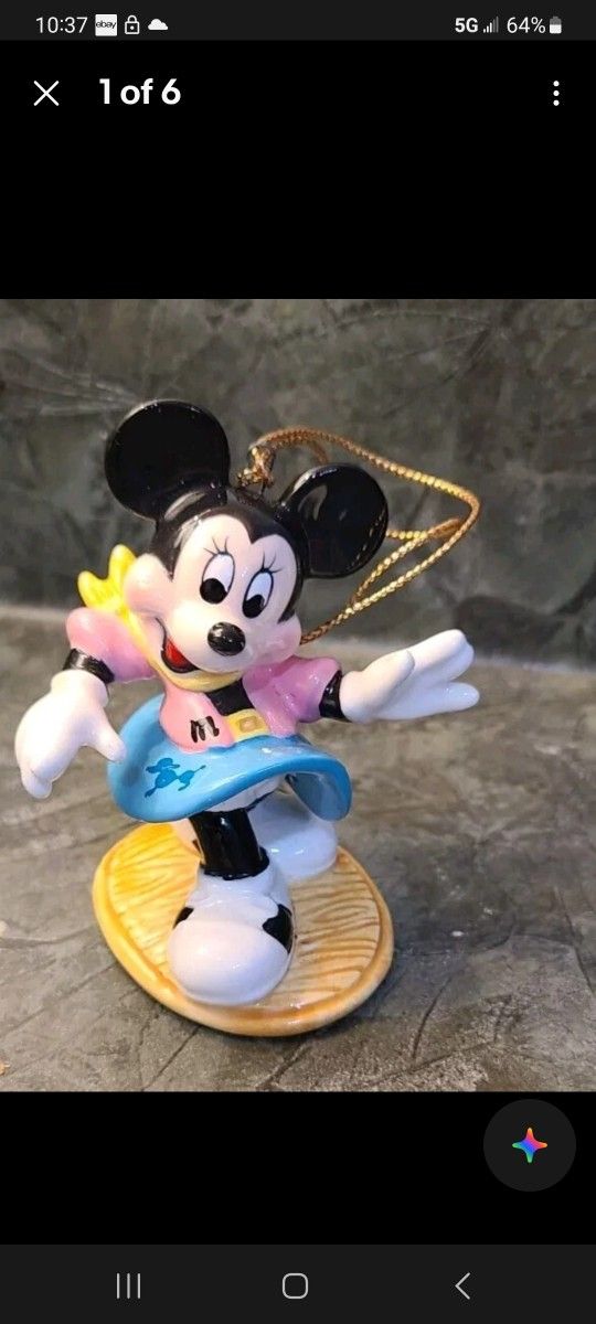 Vintage Disney Minnie Mouse Ceramic Figurine Poodle Skirt 50s Schmid/Christmas