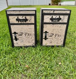 Pair of Paris Script Trunk Style Nightstands/End Tables/Side Tables