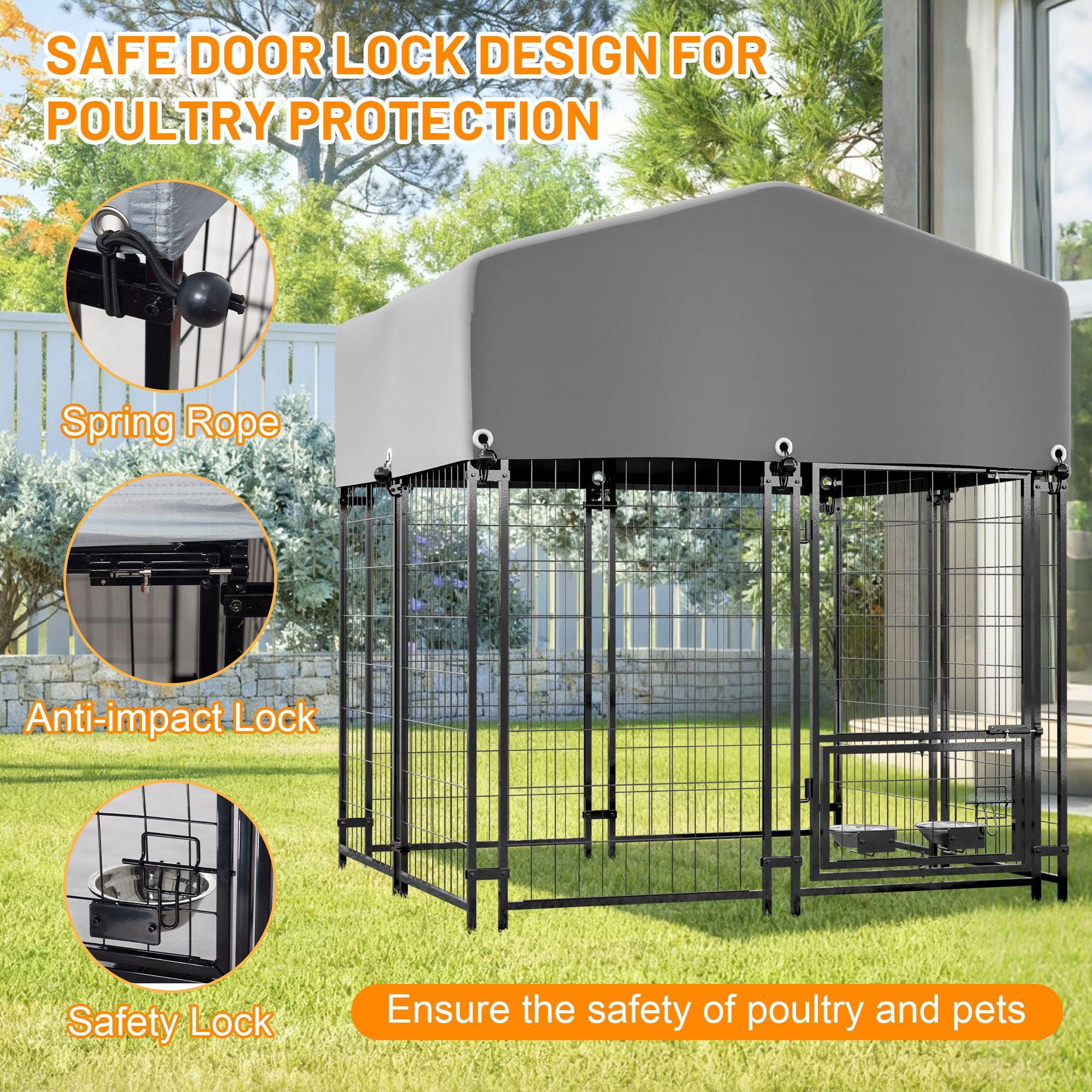 Outdoor Dog Kennel 4.23'x3.83'x4.83' with Roof, Heavy Duty Welded Wire Crate, All-Weather Protection & Safe Lock Design for Dogs and Pets