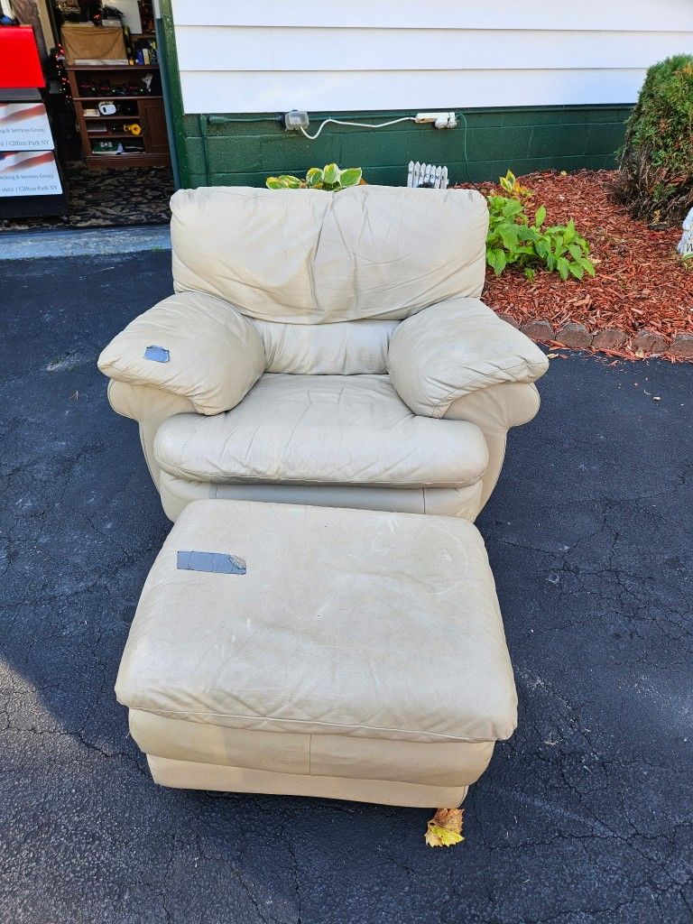 Free Soft Leather Wide Chair and Ottoman 