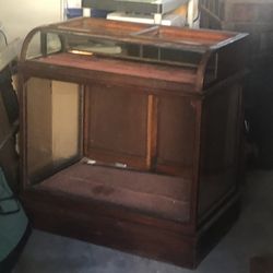 Antique Store Display Cabinet With Curved Glass 