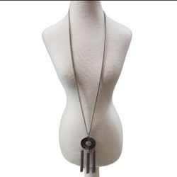 Silver Toned Long Strand Tassel Pendant Necklace