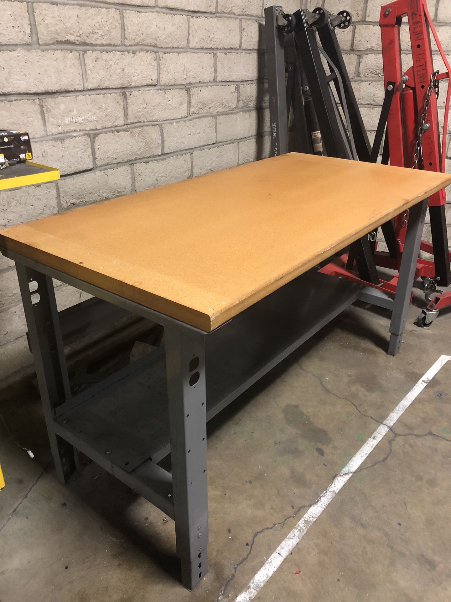 Heavy Duty Uline Metal Work Table w/ Thick Wood Top - Great for Skilled Handy Work - Technicians Automotive Bench Warehouse Equipment
