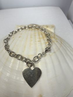 Silver 925 marked bracelet with heart pendant 8” inches long