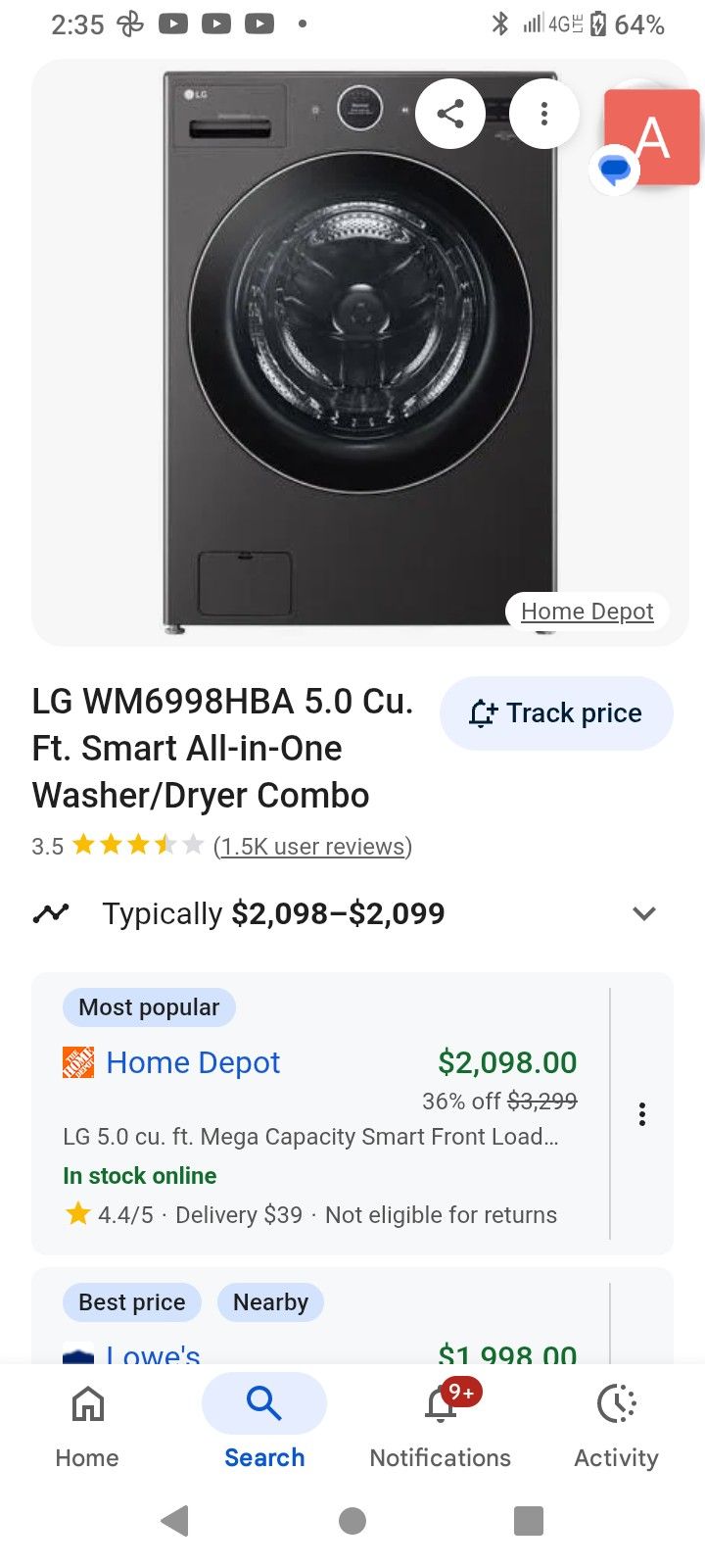 $1,000, OBO! LG TURBOWASH 360 ALL-IN-ONE WASHER DRYER COMBO, VENTLESS, BRAND NEW IN BOX
