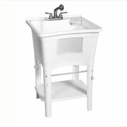 Glacier Bay
24.1 in. L x 24.1 in. W x 36.7 in. H Laundry Sink / Utility Sink Work Center in White with Pull-Out Faucet in Chrome