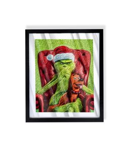 custom art piece of the grinch and max on black frame