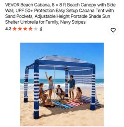 Beach Cabana, 8 x 8 ft Beach Canopy with Side Wall,