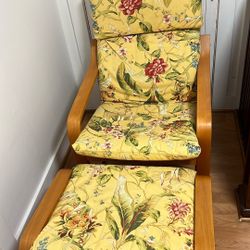 Poang IKEA Chair and Ottoman, Yellow Floral Pattern 