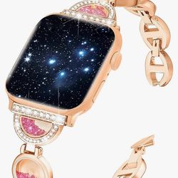 Flowing Diamond Sand Bands Compatible with Apple Watch Band 38mm 40mm 41mm 42mm 44mm 45mm iWatch Series 8/7/6/5/4/3/2/1/SE, Dressy Jewelry Metal Brace