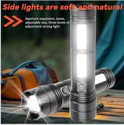High Lumens Rechargeable Flashlight COB Side Light Zoomable Digital Display Battery Indicator Long Range LED Torch Waterproof