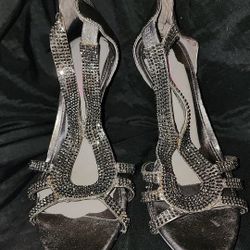 Womens Gold 4" Stiletto's Shoes by Foot Petals 8 M Covered in  Rhinestones. Formal Wedding. East or west