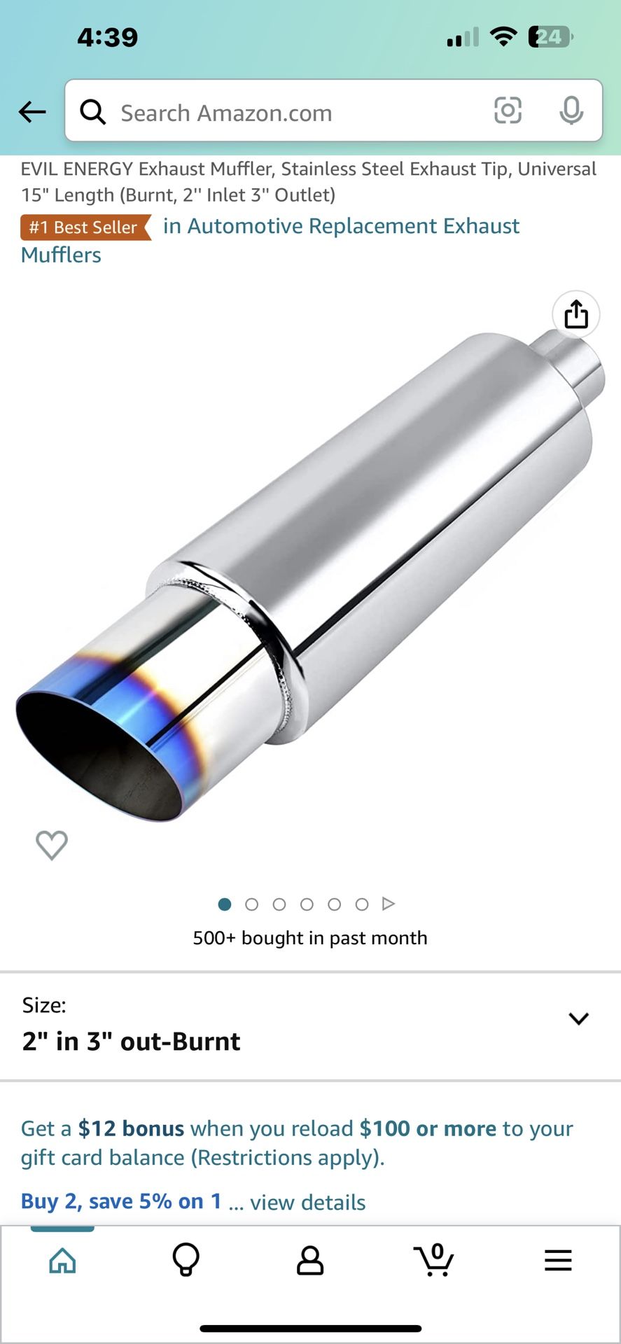 EVIL ENERGY Exhaust Muffler, Stainless Steel Exhaust Tip, Universal 15" Length (Burnt, 2'' Inlet 3'' Outlet