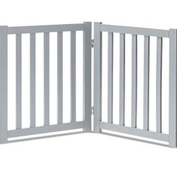 LZRS 2-Panel Wooden Free Standing Foldable Dog Gate Indoor – Solid Hardwood 24" High, Step-Over Safety Pet Gate for Doorways, Stairs & Small Spaces - 
